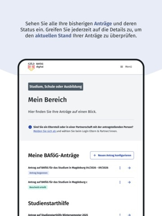BAföG-Digital Tablet-Screenshot