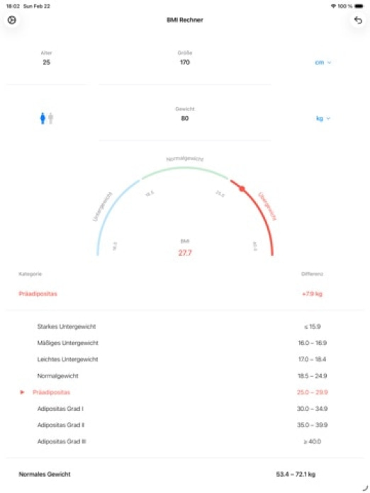 BMI Rechner Gewichtskontrolle Tablet-Screenshot6