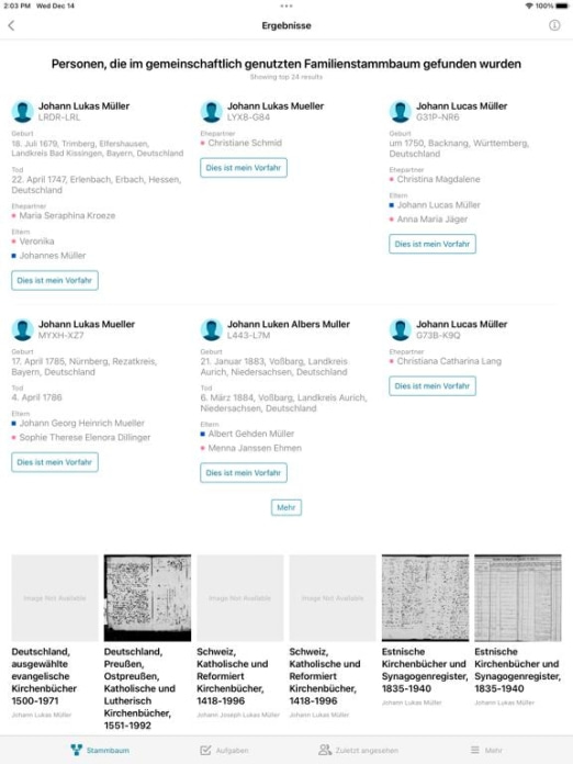 FamilySearch Stammbaum Tablet-Screenshot
