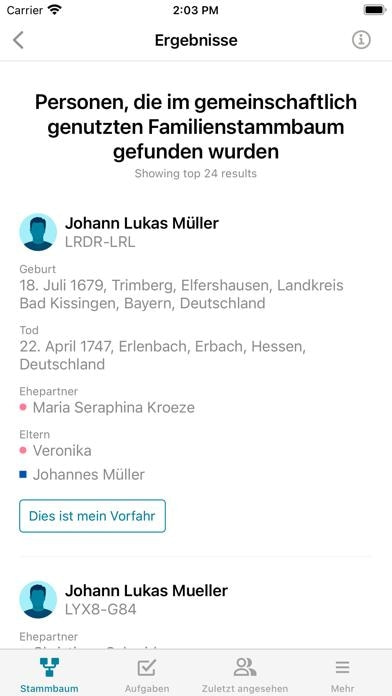 FamilySearch Stammbaum Smartphone-Screenshot