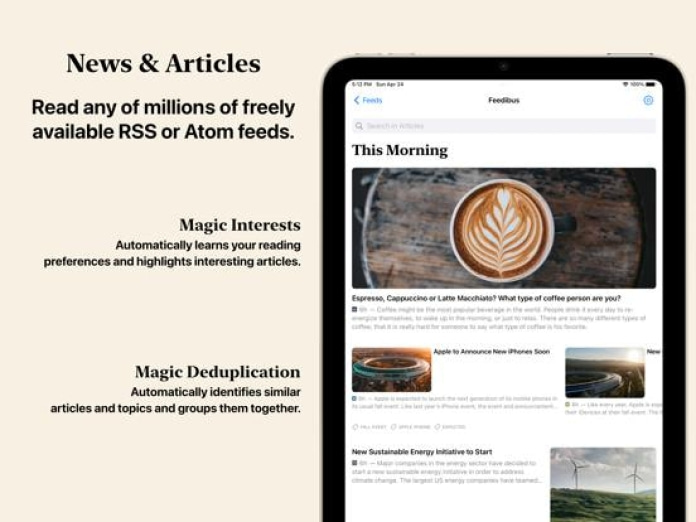 Feedibus — RSS Feed Reader Tablet-Screenshot