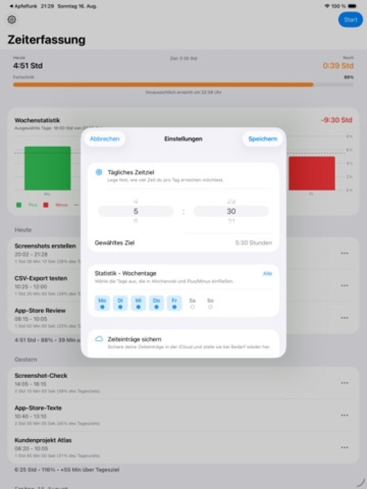 Flugs &ndash; Zeiterfassung Tablet-Screenshot2