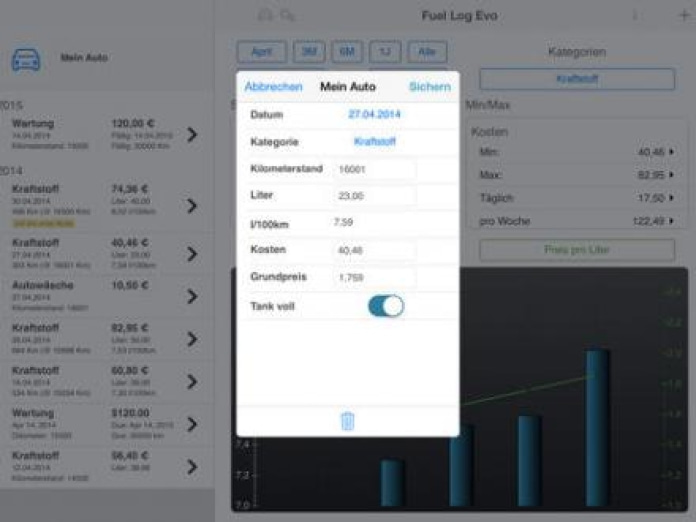 Fuel Log Evo - Das elektronische Fahrtenbuch Smartphone-Screenshot3