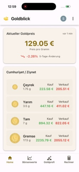 Goldblick Smartphone-Screenshot