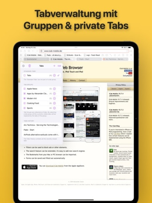 iCab Mobile (Web Browser) Tablet-Screenshot4