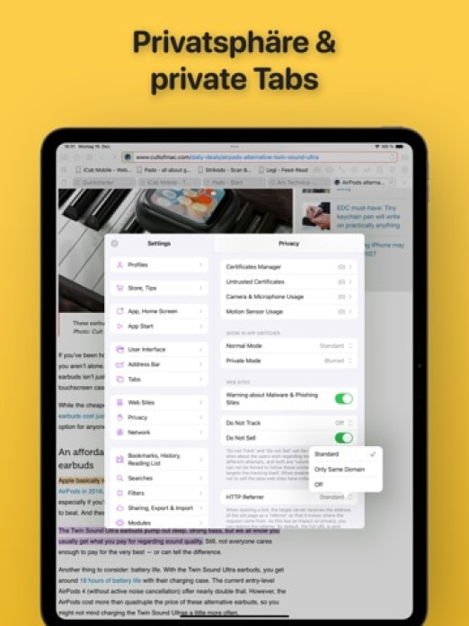iCab Mobile (Web Browser) Tablet-Screenshot5