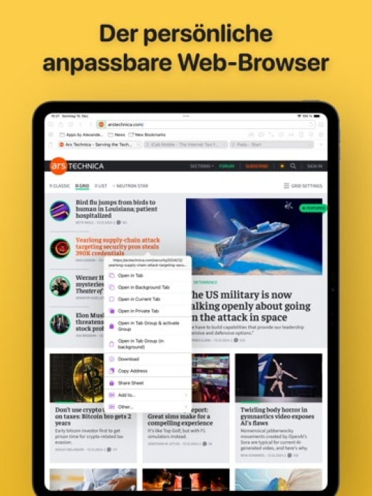 iCab Mobile (Web Browser) Tablet-Screenshot