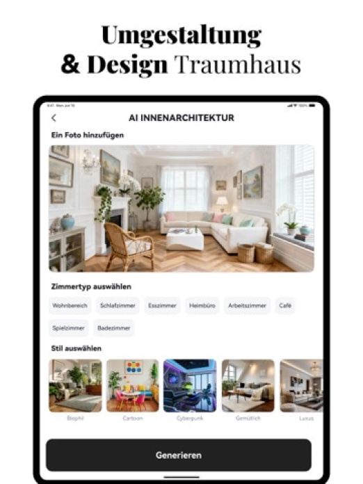 KI - Wohnungsdesign, DecAI® Tablet-Screenshot6
