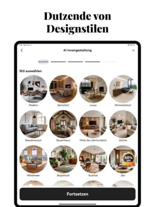 KI - Wohnungsdesign, DecAI® Tablet-Screenshot7