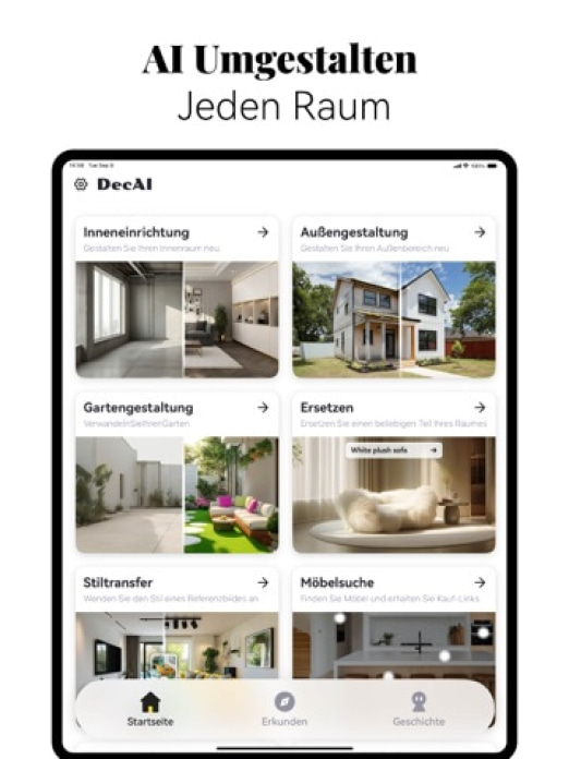 KI - Wohnungsdesign, DecAI® Tablet-Screenshot9