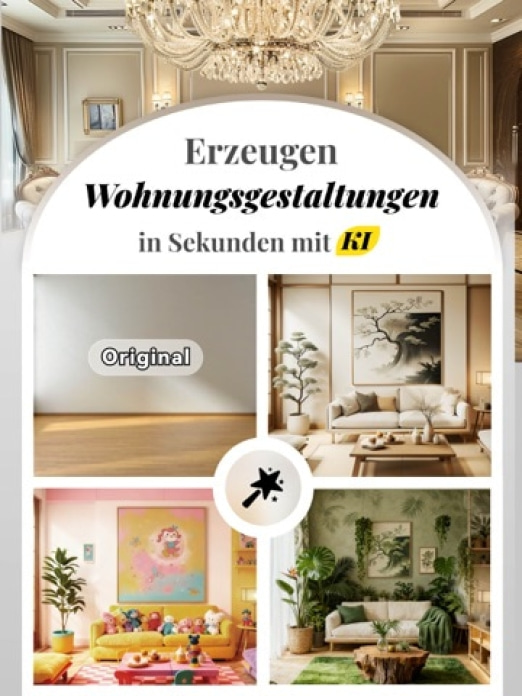 KI - Wohnungsdesign, DecAI® Tablet-Screenshot