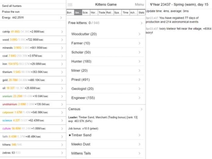 Kittens Game Tablet-Screenshot
