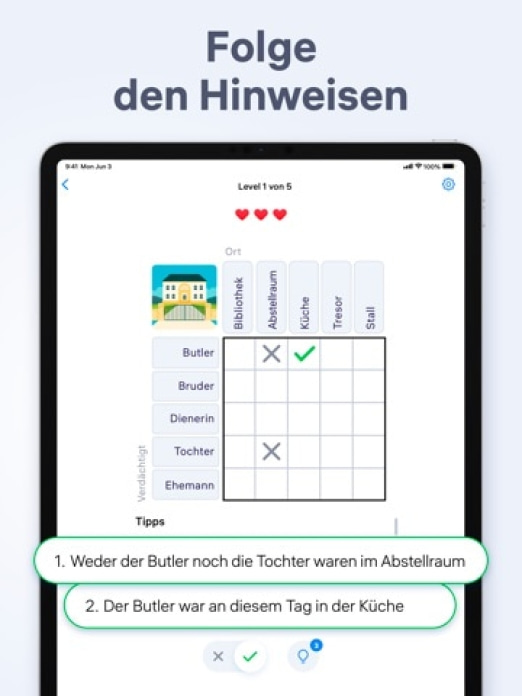 Logik-Spiele - Detektiv-Rätsel Tablet-Screenshot