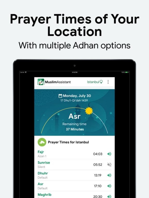Muslim: Gebetszeiten, Qibla Tablet-Screenshot