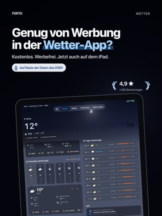 nano - Wetter für Deutschland Tablet-Screenshot