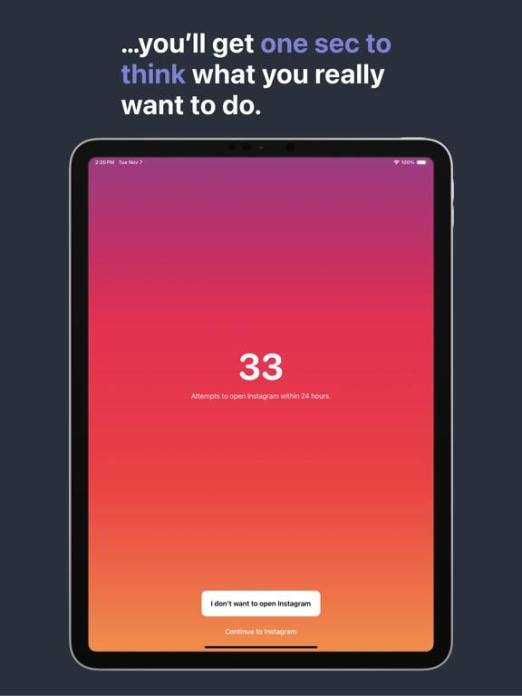 one sec | App Zeitlimit Sperre Tablet-Screenshot3