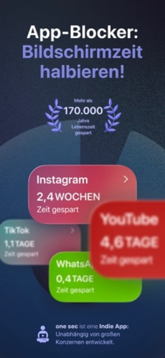 one sec | App Zeitlimit Sperre Smartphone-Screenshot