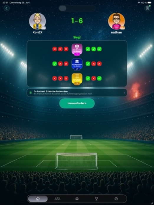 OneBallr - Fu&szlig;ball Quiz Duell Tablet-Screenshot4