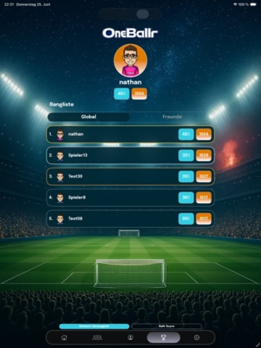 OneBallr - Fu&szlig;ball Quiz Duell Tablet-Screenshot5
