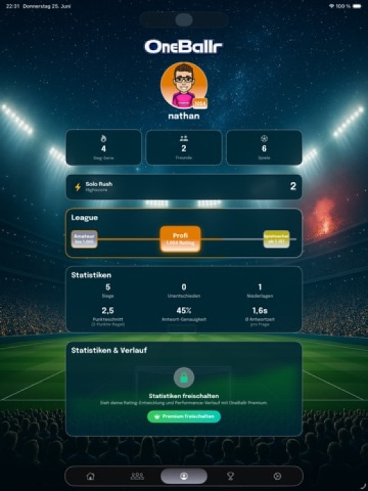 OneBallr - Fu&szlig;ball Quiz Duell Tablet-Screenshot6