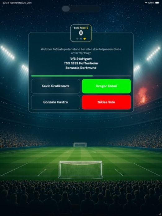 OneBallr - Fu&szlig;ball Quiz Duell Tablet-Screenshot