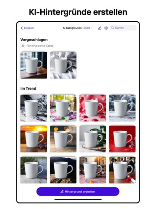 Photoroom: KI Foto Editor Tablet-Screenshot