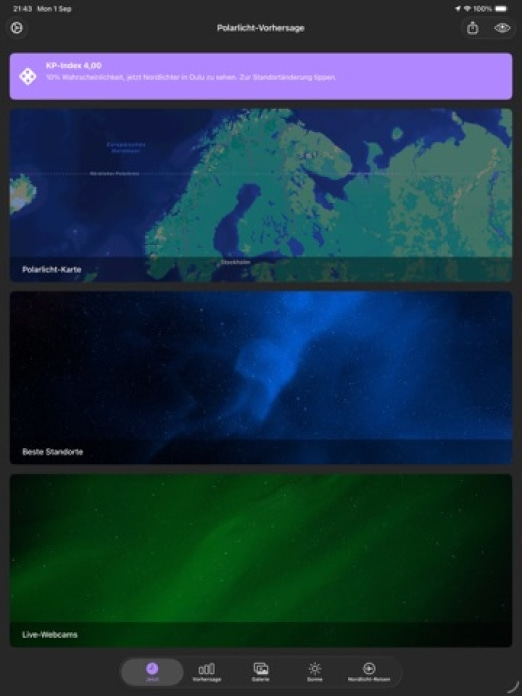 Polarlicht-Vorhersage Tablet-Screenshot