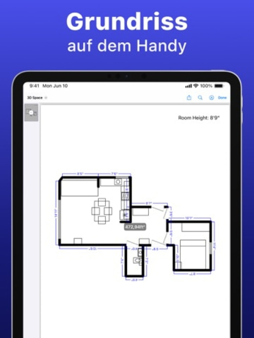 Raum messen: Grundriss Tool Tablet-Screenshot3