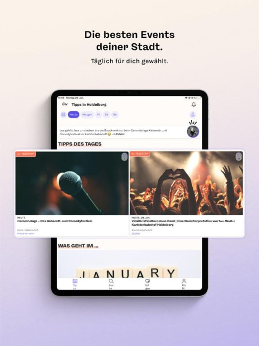 Rausgegangen: Events entdecken Tablet-Screenshot