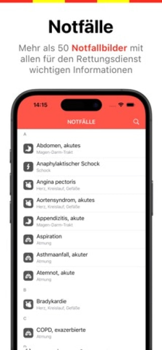 Rettungsdienst App Smartphone-Screenshot