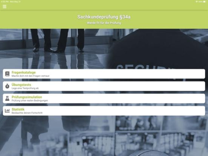 Sachkundeprüfung §34a GewO Tablet-Screenshot