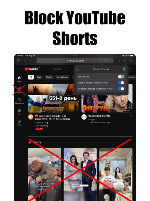 Shorts Blocker f&uuml;r YouTube Tablet-Screenshot