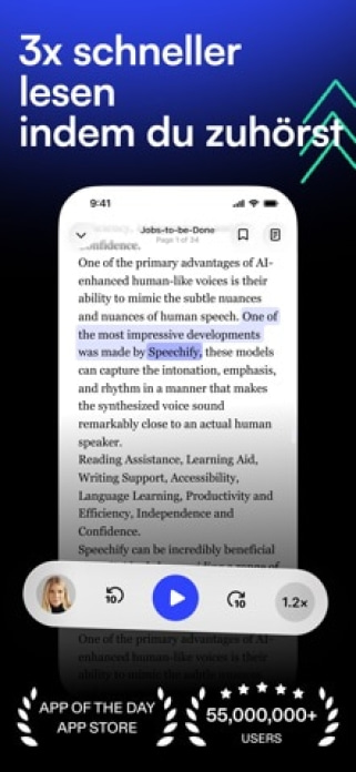 Speechify Texte Vorlesen Hören Smartphone-Screenshot