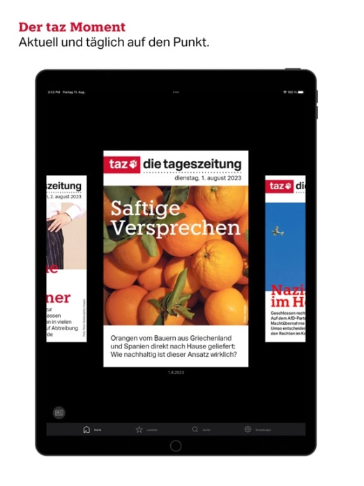 taz, die tageszeitung Tablet-Screenshot