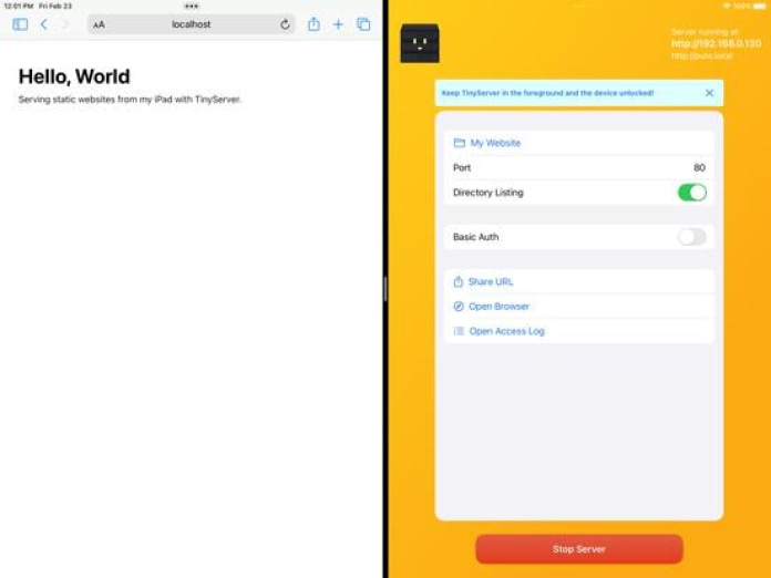 TinyServer Tablet-Screenshot