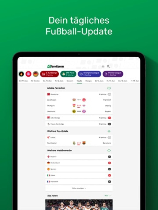 TorAlarm - Fußball Ergebnisse Tablet-Screenshot