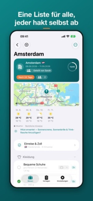 TravelSheet: Smarte Packliste Smartphone-Screenshot2