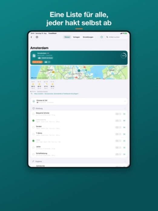 TravelSheet: Smarte Packliste Tablet-Screenshot2
