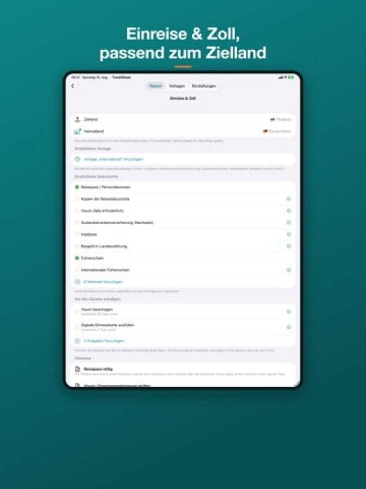 TravelSheet: Smarte Packliste Tablet-Screenshot4