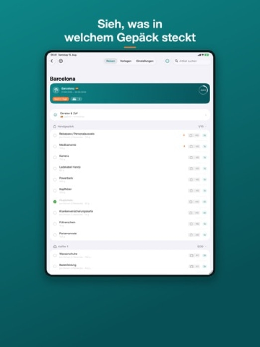 TravelSheet: Smarte Packliste Tablet-Screenshot5