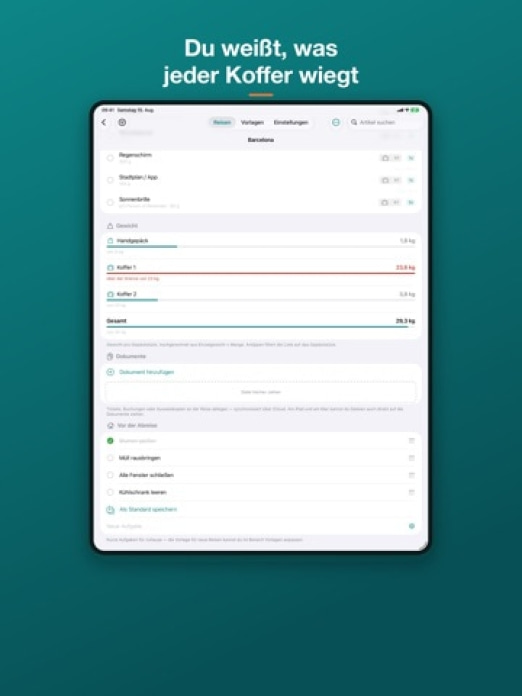 TravelSheet: Smarte Packliste Tablet-Screenshot6