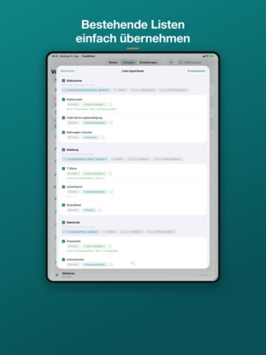 TravelSheet: Smarte Packliste Tablet-Screenshot7