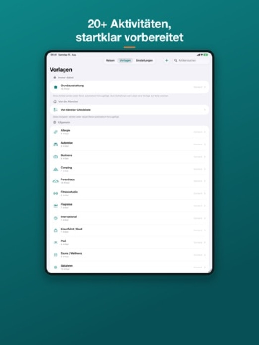 TravelSheet: Smarte Packliste Tablet-Screenshot8