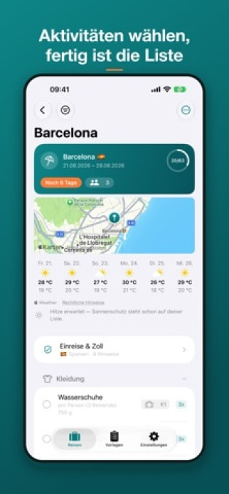 TravelSheet: Smarte Packliste Smartphone-Screenshot