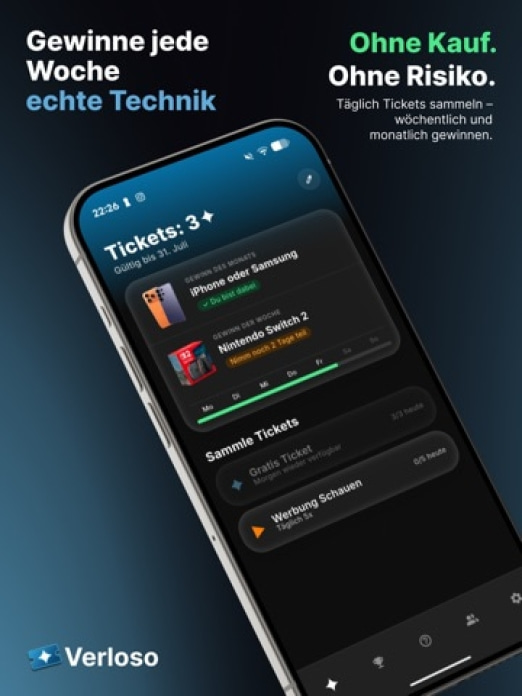 Verloso: Echte Gewinnspiele. Tablet-Screenshot