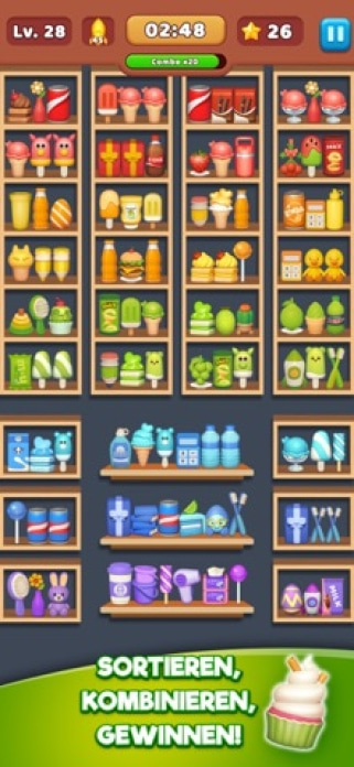 Waren sortieren Match-3-Puzzle Smartphone-Screenshot