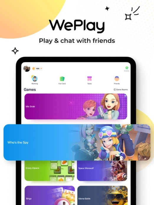WePlay - Partyspiel & Chat Tablet-Screenshot