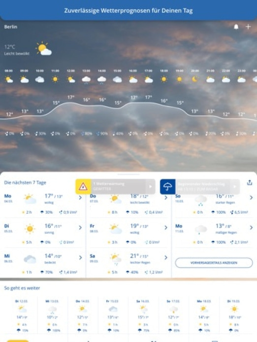 wetter.com Regenradar & Wetter Tablet-Screenshot