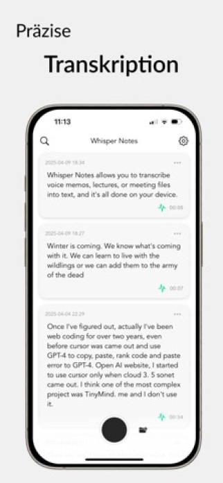 Whisper Notes: Sprache zu Text Smartphone-Screenshot