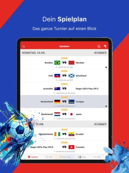 WM App 2027 mit TV.de Live TV Tablet-Screenshot2